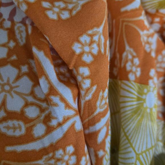 Olivaceous Patchwork Palazzo Print Pants Orange Yellow Rayon Wide Flare Medium - Picture 12 of 13